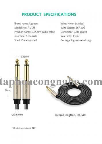 Ugreen 40812 3M màu Đen Cáp âm thanh 2 đầu 6.5mm dương cao cấp AV128 30040812